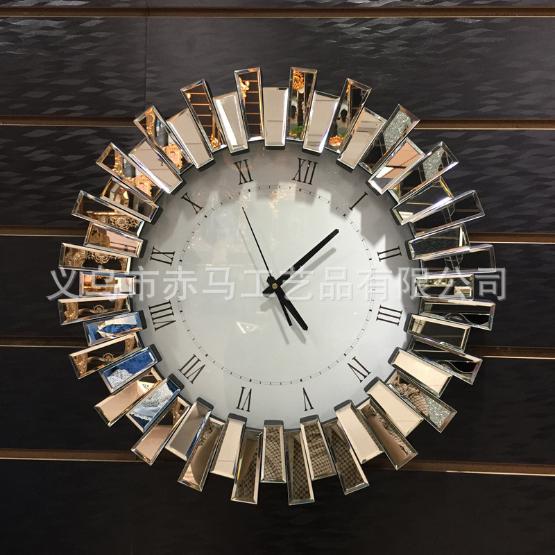 Creative decoration hanging on the wall of the living room clock sun card movement clock mirror glass mirror clock mirror 240919