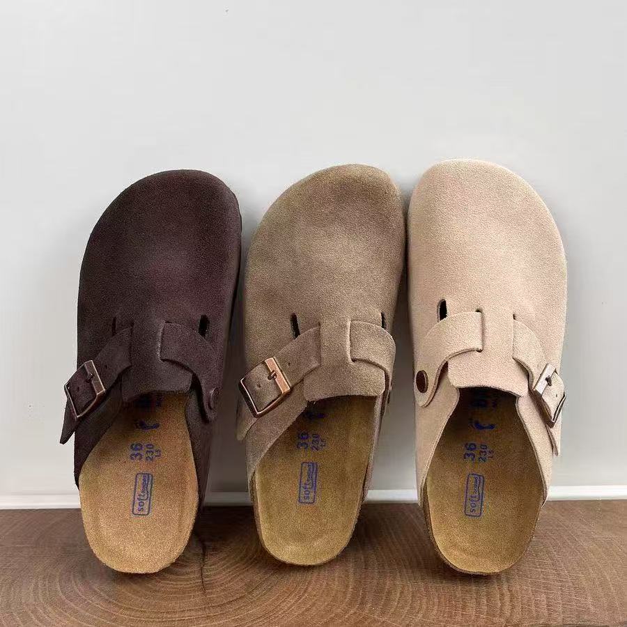 with box top boston clogs designers slippers sandals slide Platform shearling fur slides Leather suede Women Men Shoes suedue cowbuck Loafers Slipper size 35-46