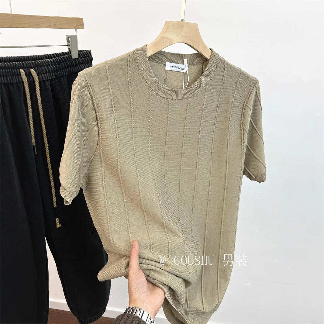 High-end Skin-friendly Designer Shirt Comfortable Spring Summer New Korean Style Slim Fit Knitted Round Neck Short Sleeve T-shirt Men's Trendy Designer Hoodie