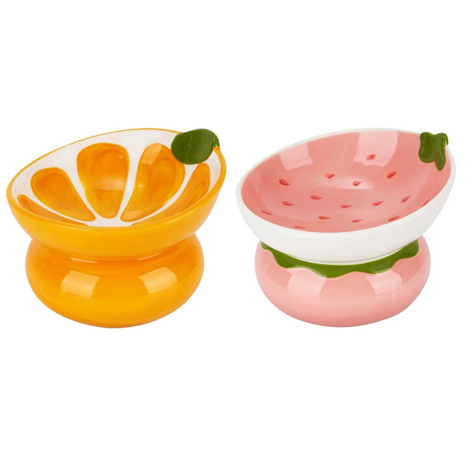 21pcs Ceramic Raised Cat Bowl Elevated Cat Food Bowl for Indoor Cats Anti Vomiting Protect Pets Spine Cute Tilted Cat Dish C251009