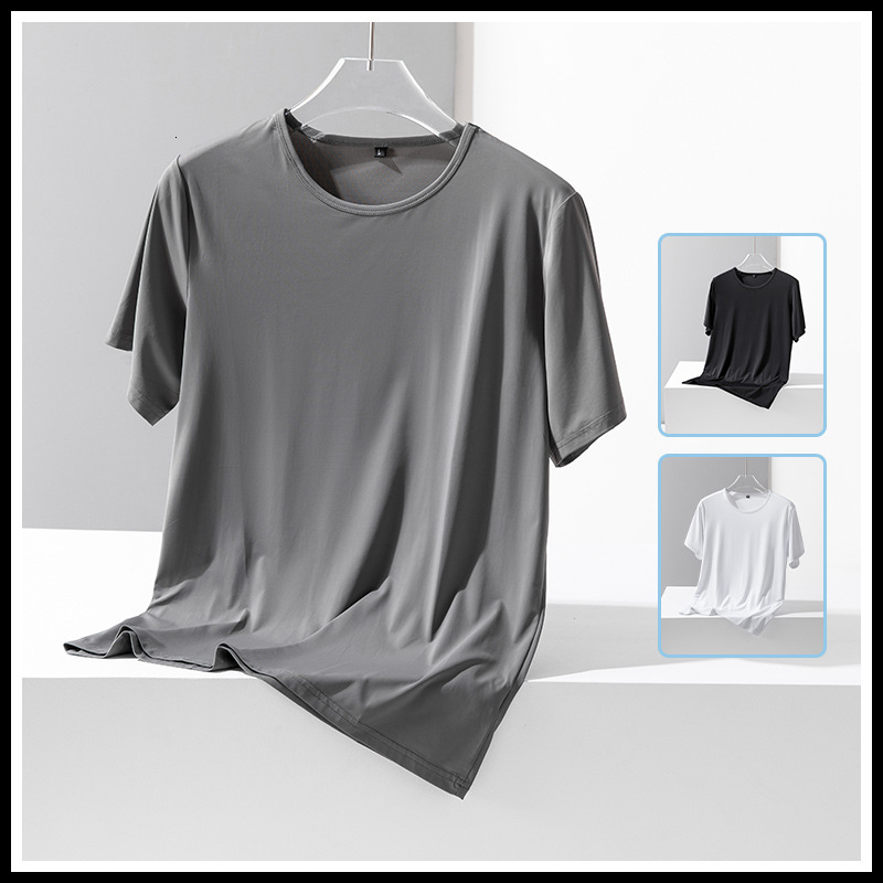 Summer Thin Men's Ice Silk Short Sleeve Base Designer Hoodie Shirt New Solid Color Round Neck Designer Shirt Loose Elastic Quick-dry Short T-shirt
