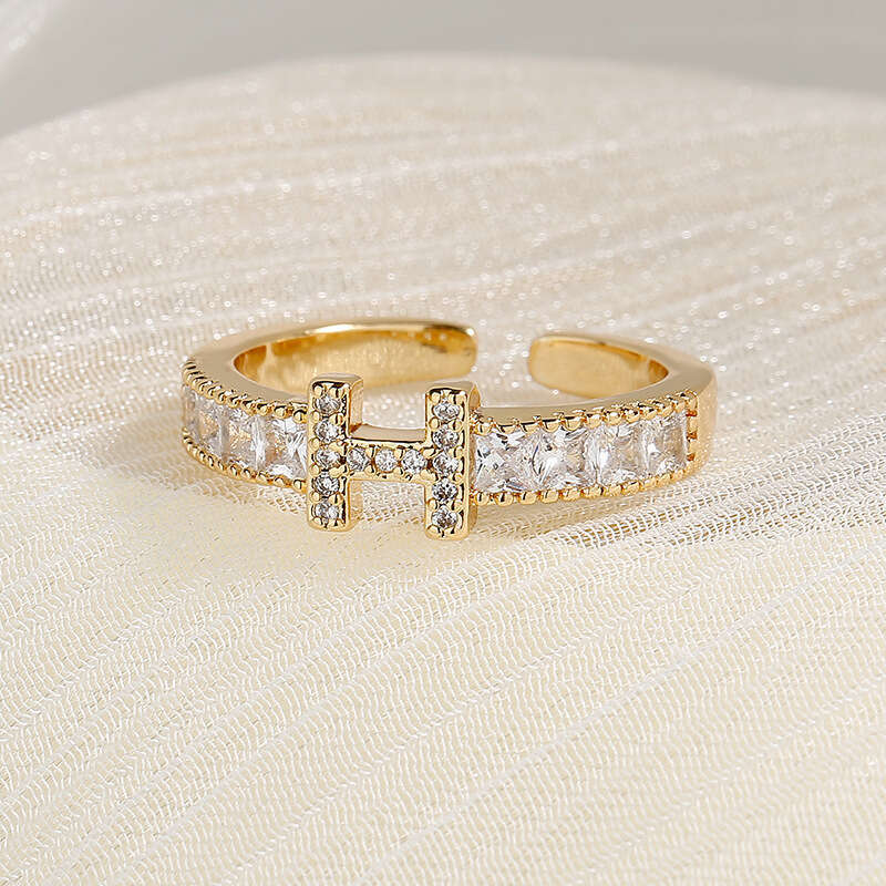 Jewellery Ring High Quality Korean Style H Letter Zircon Geometric Open Ring for Versatile Wear Gift for All Occasions Textured Minimalist Accessory