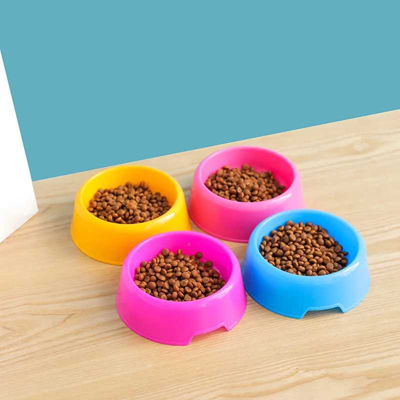 New Colorful Pet Bowl Dog Cat Puppy Plastic Round Bowl Travel Feeding Food Water Bowl Dish Dog Food Bowls Pet Products C251009