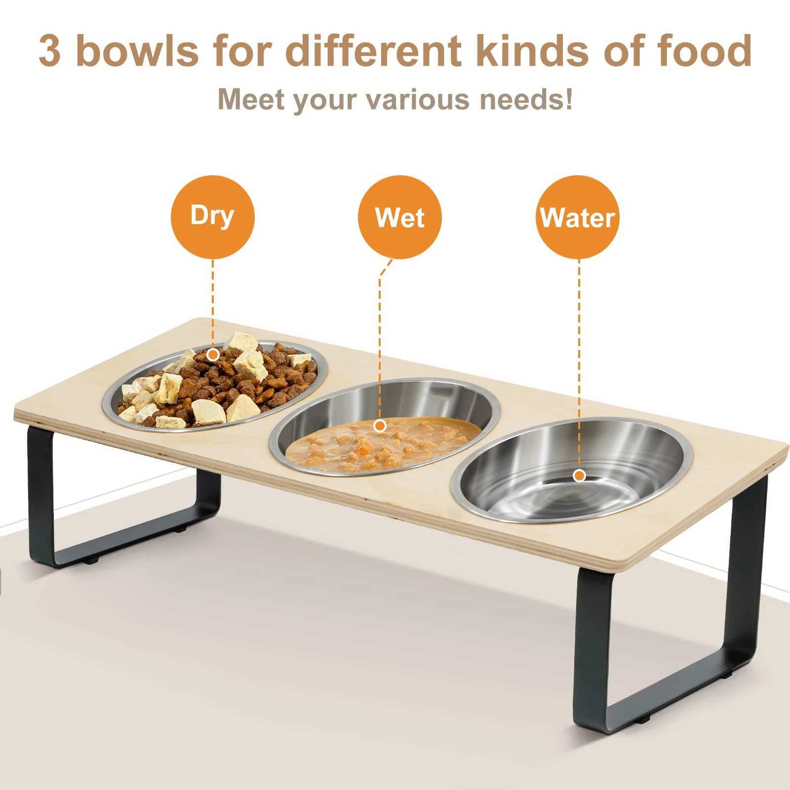 Elevated Cat Bowls with 3 Stainless Steel Bowls 15 Tilted AntiVomiting Raised Cat Food Bowl for Small Cats Puppies Accessories C251009