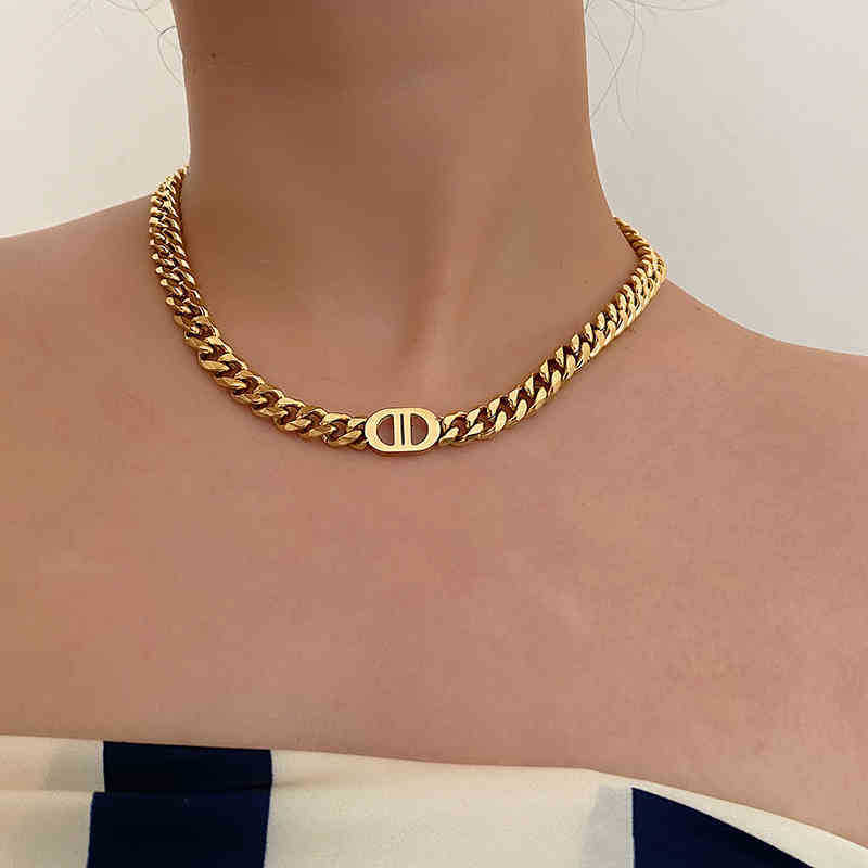 Luxury Brand Designer Jewelry Heavy Industry High-Quality Thick Chain Gold Letter Titanium Steel Necklace For Women European And American Ins Internet