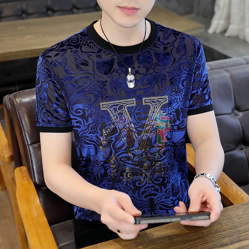 European Station Short Sleeve T-shirt Men Designer Shirt Famous Brand European Goods Hollow Designer Hoodie Silk T-shirt Fashion Trendy Brand Flocking