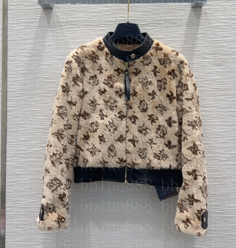 Women's autumn and winter coat letter plush warm zipper jacket versatile 1010