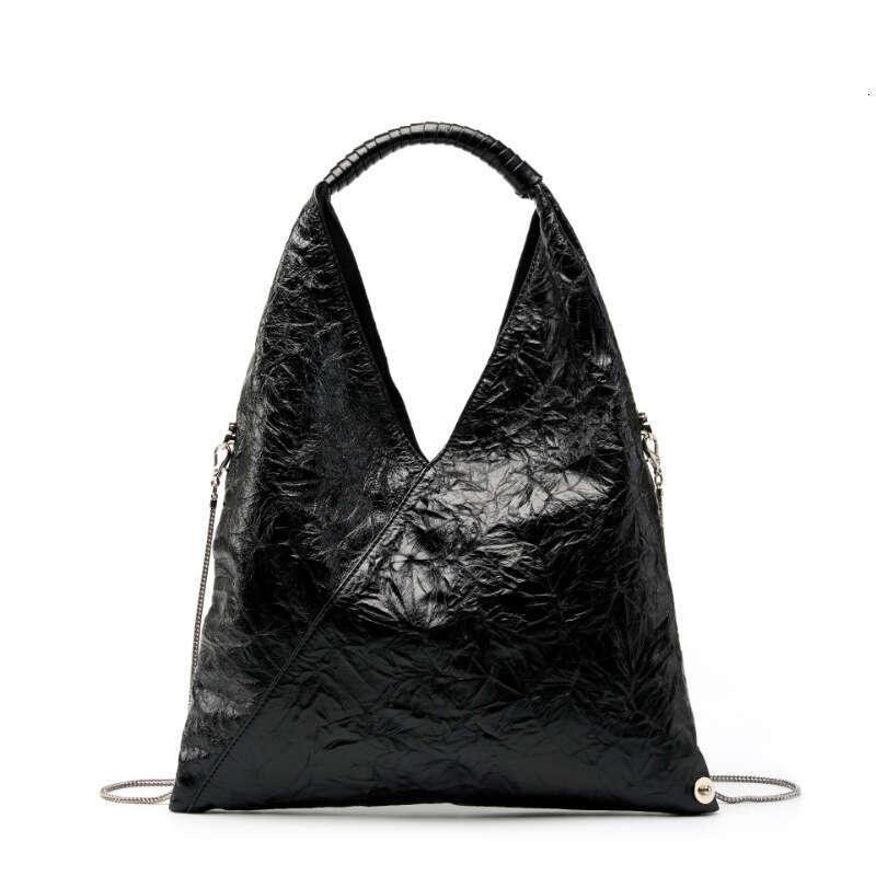 Luxury bag French Style Loose Triangle Pleated Tote for Women Lightweight Large Capacity s Bag First Layer Cowhide Single Shoulder Underarm Trendy