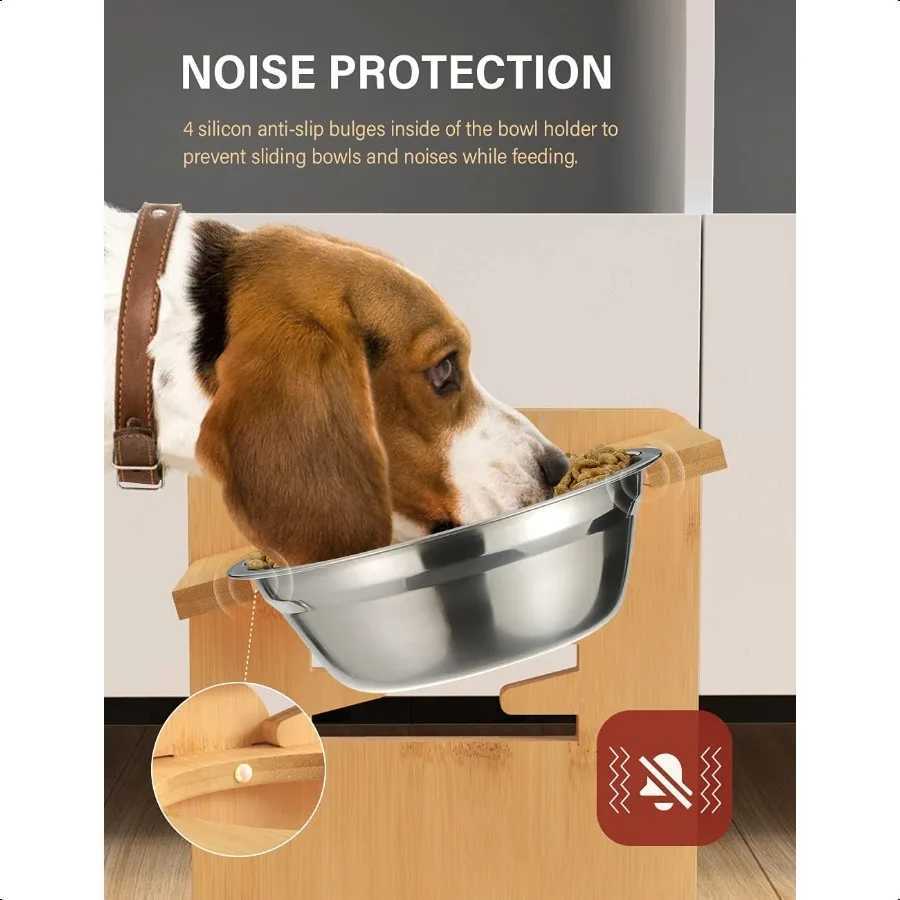 Elevated Dog Bowls Adjustable Raised Dog Bowl Stand for Small Puppy and Cats Sturdy Bamboo Pet Food Feeder with 2 Stainl Steel C251009