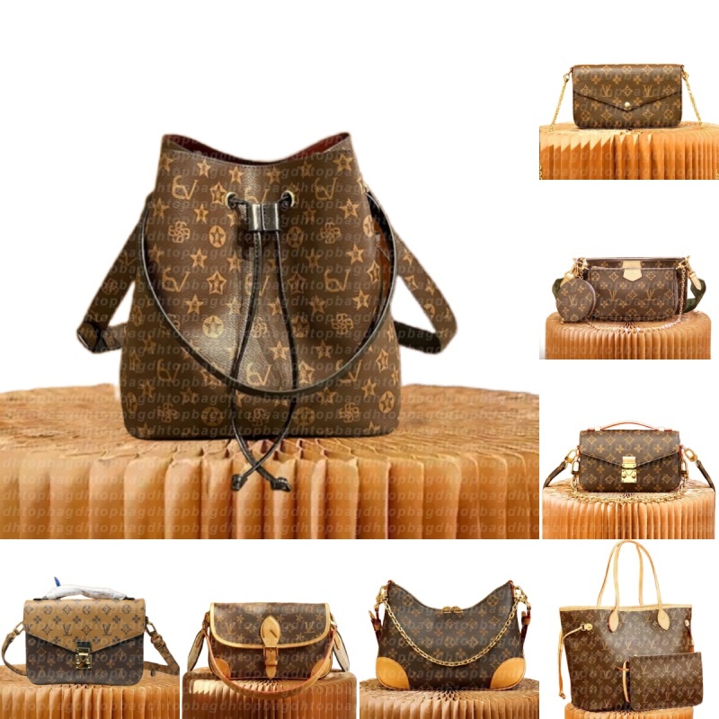 Brand Classic Designer Bag Women Handbag Old Flower Embossed Baguette Diane Luxury Bucket Bags Leather Shoulder Messenger Bag Designer Crossbody Tote Purse