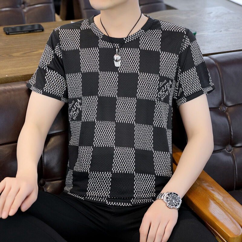 Men's Ice Silk Short Designer Hoodie Sleeve T-shirt Designer Shirt 2025 Summer New Round Neck Half Sleeve Tee Hollow Thin Quick-dry Top