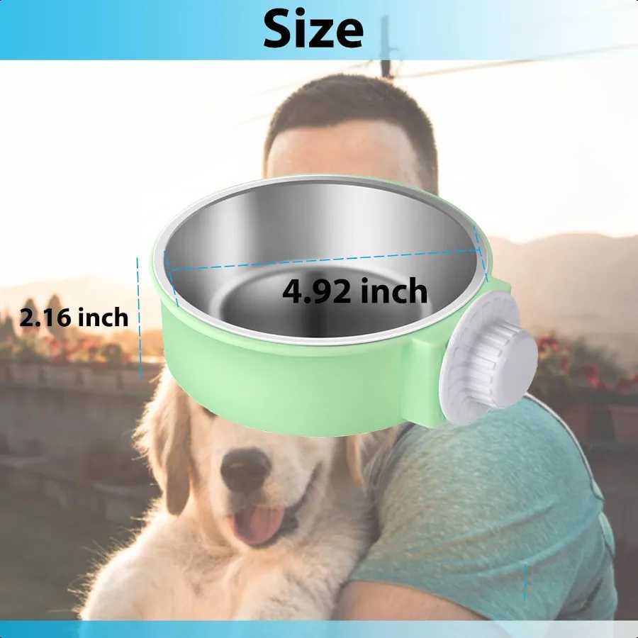 2 Pieces Crate Dog Bowl Removable Stainl Steel Pet Kennel Hanging Food Water Feeder Bowl Cage Coop Cup for Puppy Medium Dog Cat C251009