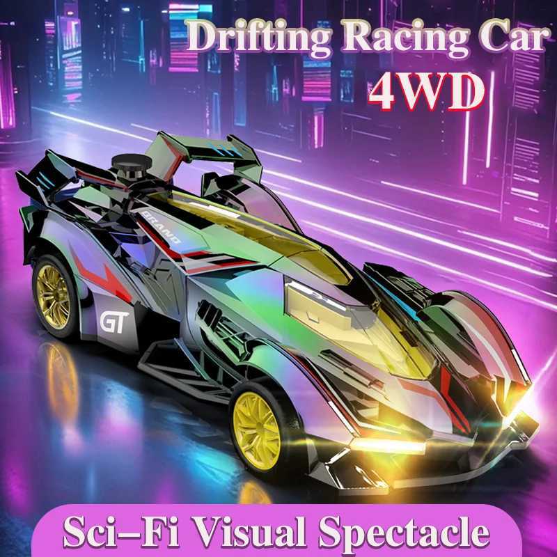24G Neon Laser RC Racing Car 4WD High Speed Remote Control Drift Vehicle With Science Fiction Spray Toy For Kids Birthday GiftsT251010