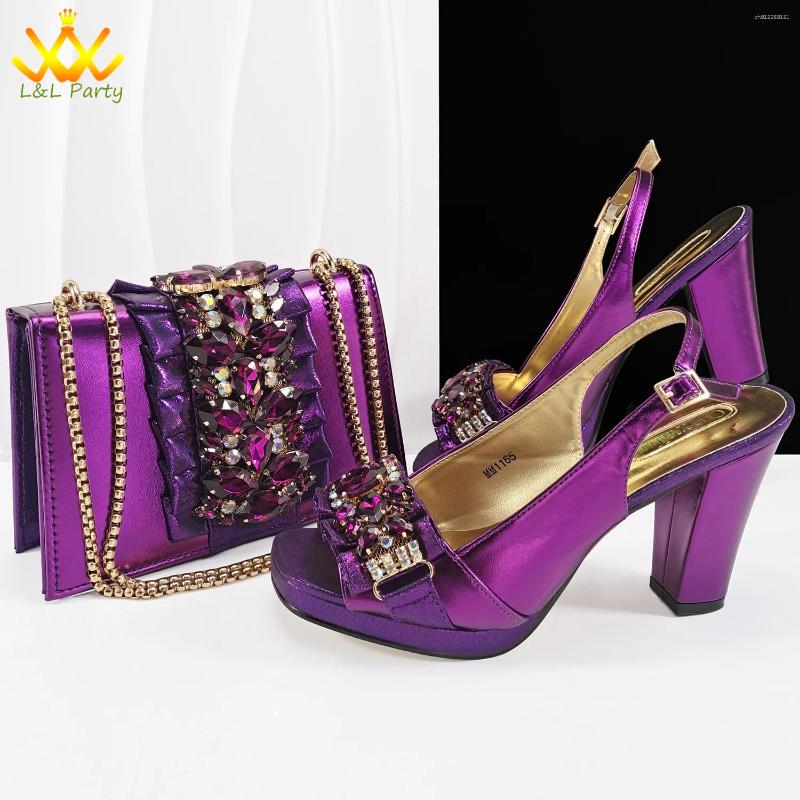 Dress Shoes Italian Design 2025 High Quality Crystal And Bag Set With Platform Elegant Style Evening Party Sandals In Black