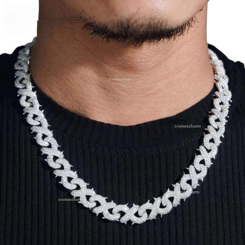 Crazy Hip Hop Jewelry Rappers S Sier VVS Moissanite Dia Iced Out 12MM Infinity Link Cuban Chain Necklace for Men