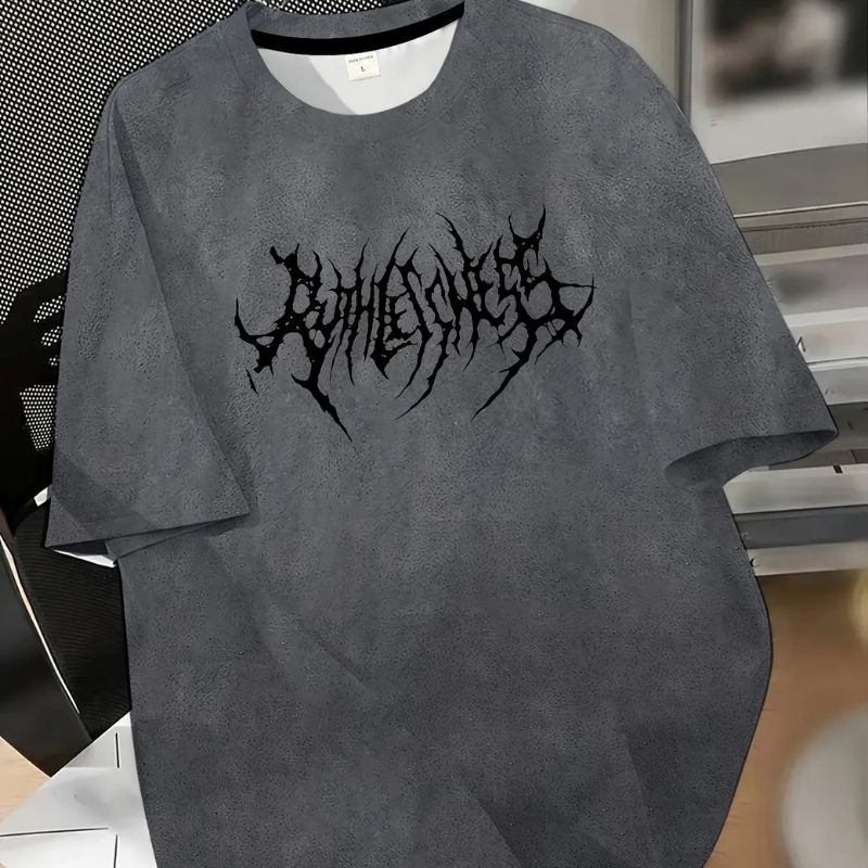 Men's Gothic Font Graphic Oversized T-Shirt - Casual Streetwear Tee-51