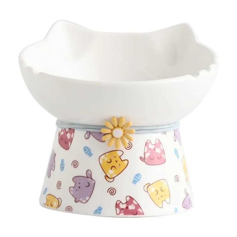 Cat Elevated Ceramic Bowl Pet Food Water Feeders Raised Puppy Dogs Drinking Eating Bowls C251009