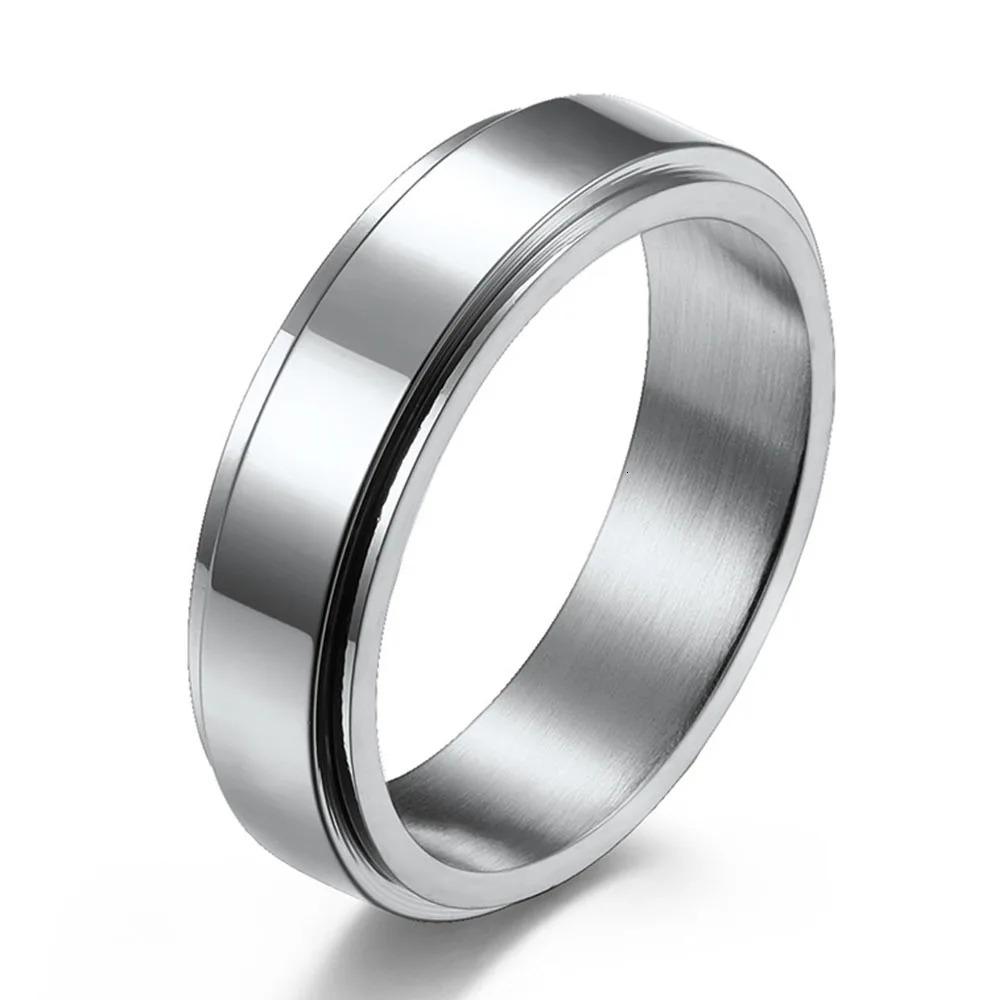 Simple Plain Ring With Engraving Stainless Steel Smooth Rotating Ring Cool Neutral Style Genderless Couple Rings 251010
