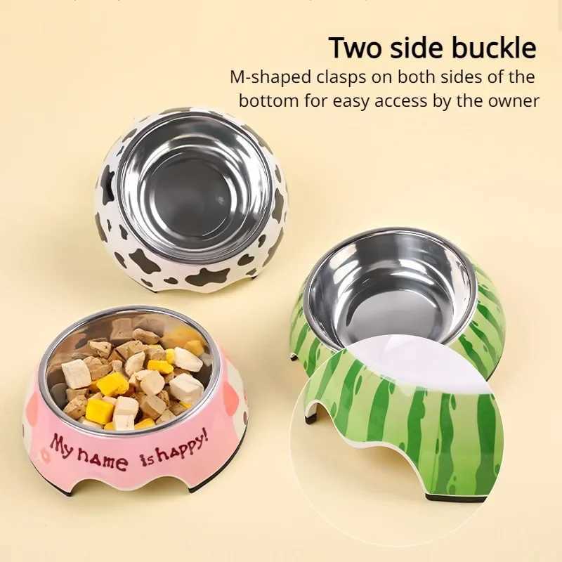 Super Good Quality Pet Bowl Stainless Steel Cartoon Dog Cat Food Feeder Imitation Ceramic Detachable Non Slip Bowls Pet Supplies C251009