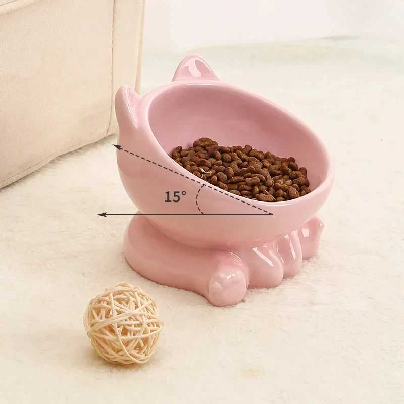 Cat Bowl Pet Accessories Ceramic Diagonal High Feet Cute Protection Cervical Spine Dog Bowl Drink Water Bowl Pet Supplies C251009