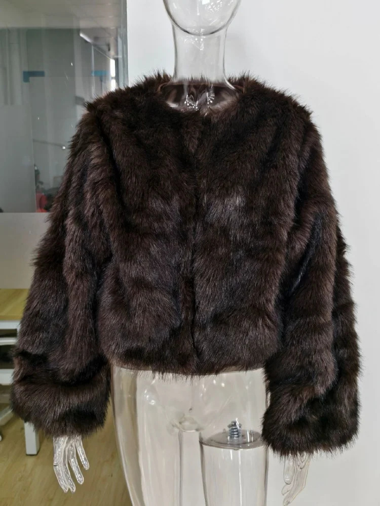 Short Faux Mink Coat Winter Brown Faux Fur Coat Woman Clothing Loose Fluffy Faux Fur Jacket Woman Fur Coats Tops 251008