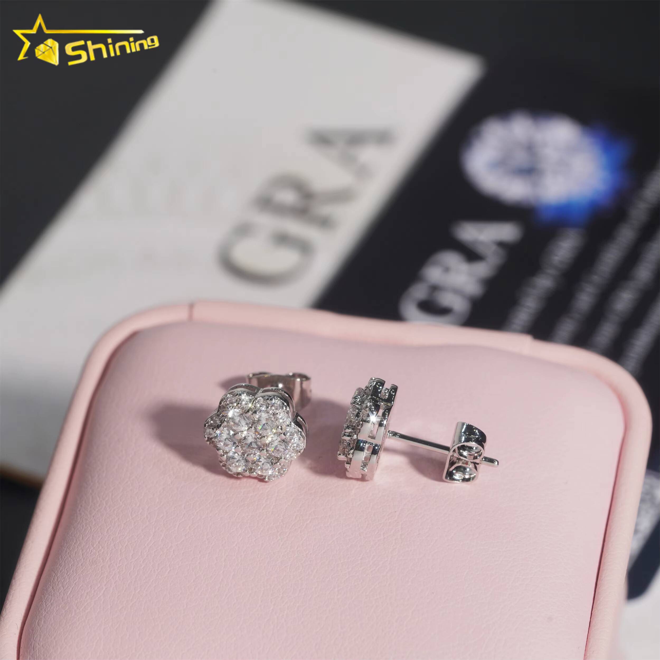 Hip Hop Jewelry 925 Sterling Silver Diamond Hip Hop Moissanite Earring Flower Earring VVS Moissanite Stud Earrings