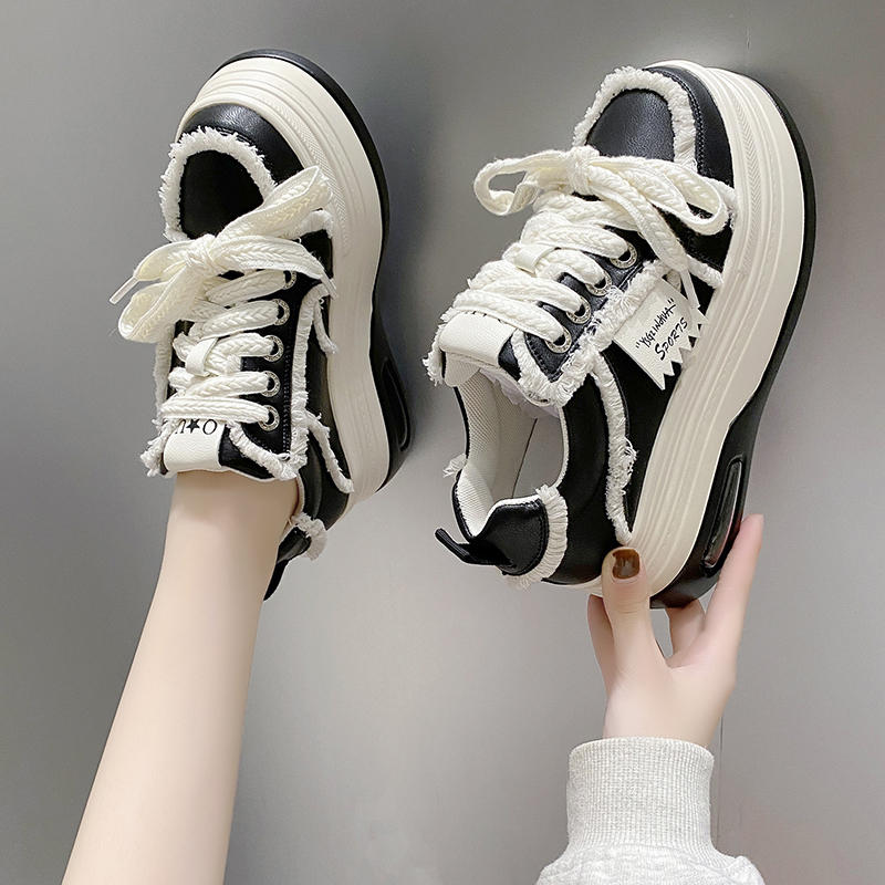 Designer Fashion Sneakers Wome Lace Up Platform Sports Shoes 8CM Thick Bottom High Heels Sneakers Fashion Casual Shoes Leather Fabric Breathable Runni