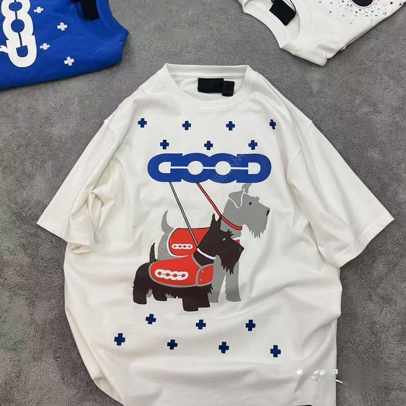 Summer Short Sleeve Men's 2025 New Printed Designer Shirt Pet Dog Couple Matching Loose Designer Hoodie White T-shirt Black Linen