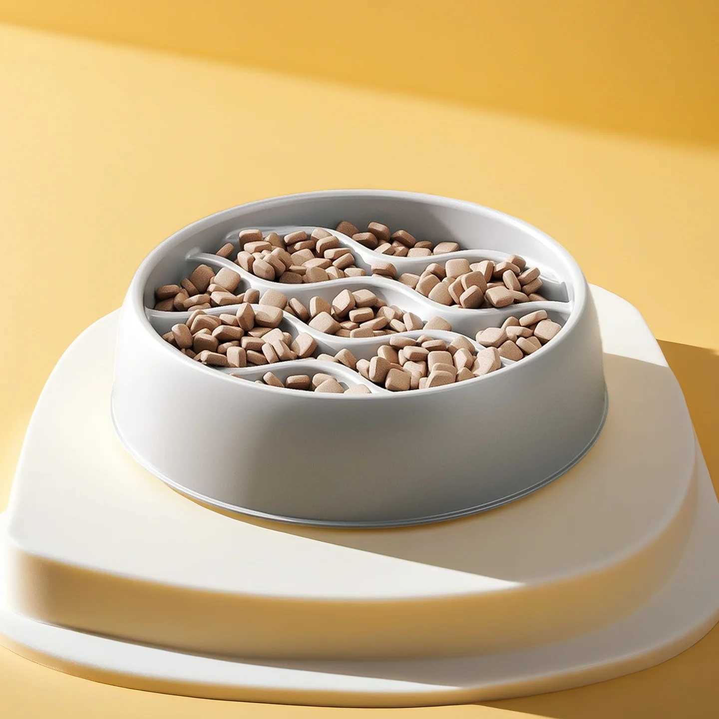 Fashion SlowFeeder Cat Bowl Set AntiSplash Dual Dish Thick PP Plastic for MessFree Eating Choke Prevention C251009