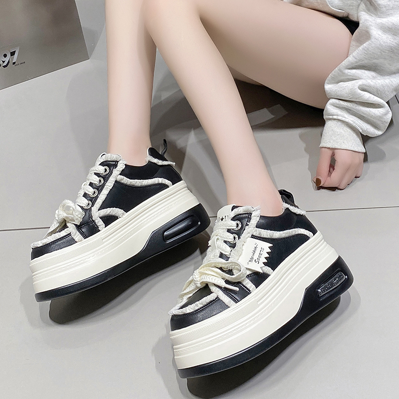 Designer Fashion Sneakers Wome Lace Up Platform Sports Shoes 8CM Thick Bottom High Heels Sneakers Fashion Casual Shoes Leather Fabric Breathable Runni