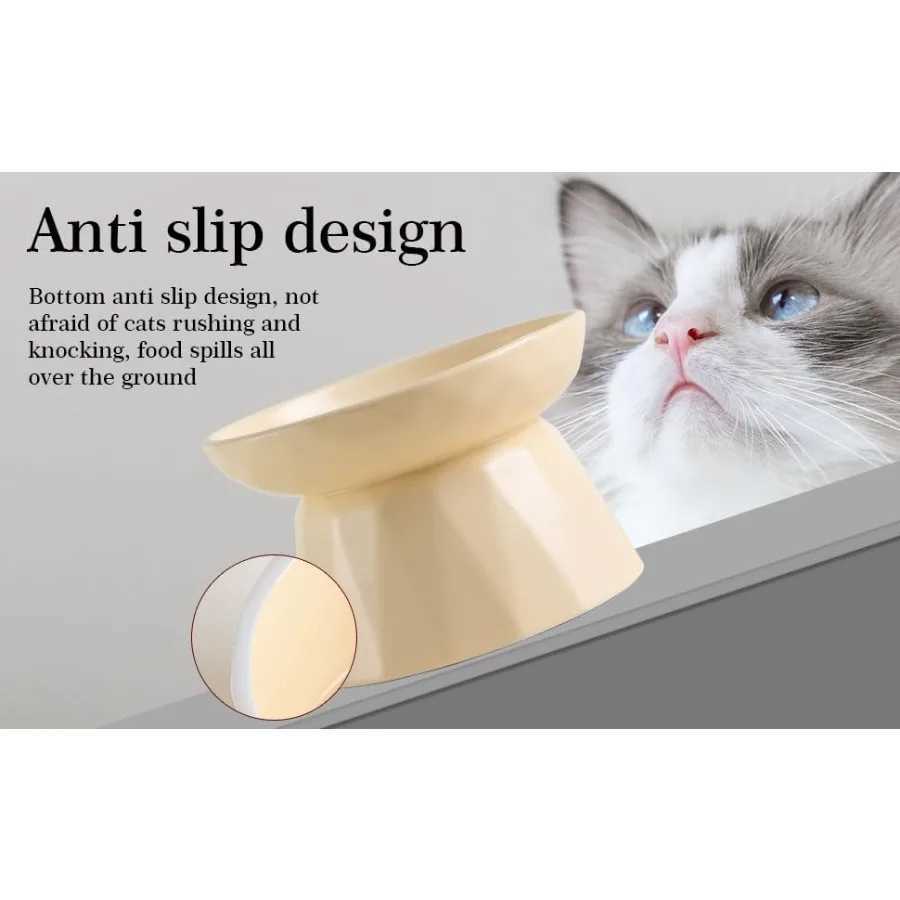 Slow Feeder Cat Food Wide Bowl Neck and Whisker Friendly Elevated Prevent Vomiting cat face Cat face Style Ceramic Color Pink C251009