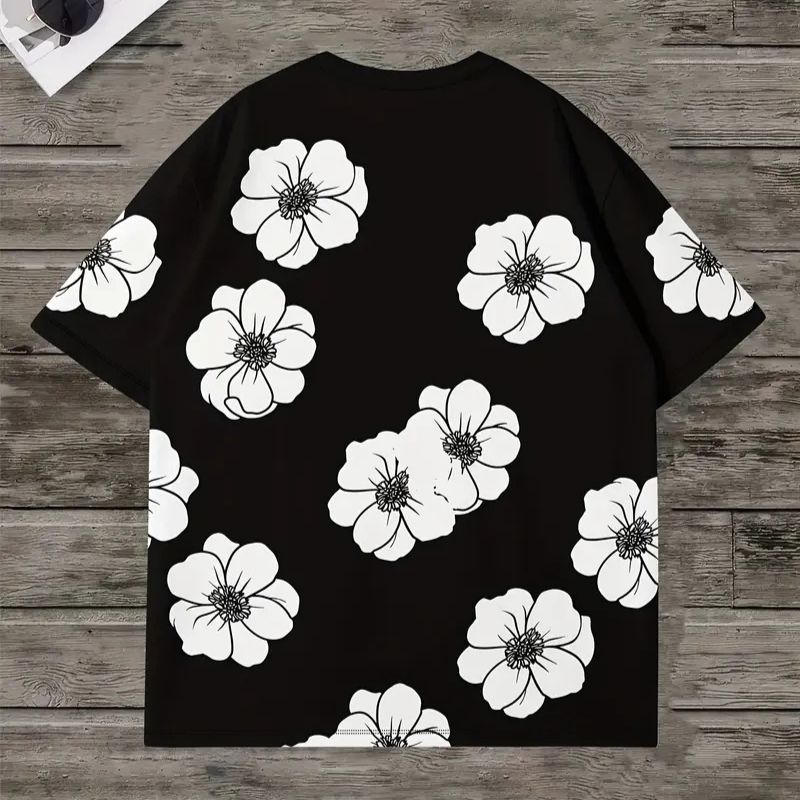 Men's Floral Print Oversized T-Shirt - Casual Streetwear Tee-39