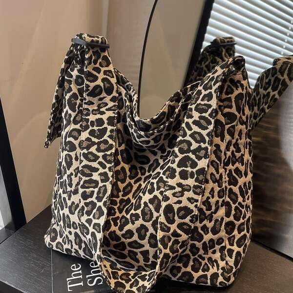 Leopard Print Canvas Women 2024 New Korean Version Large Capacity Crossbody for Class Commuting Single Shoulder Underarm Tote Bag