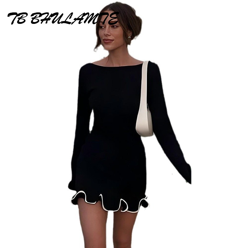 TB BHULAMTE Free Shipping New Designer Clothing Autumn And Winter Women's Fashionable And Elegant Solid Color Round Neck Long Sleeved Slim Pleate