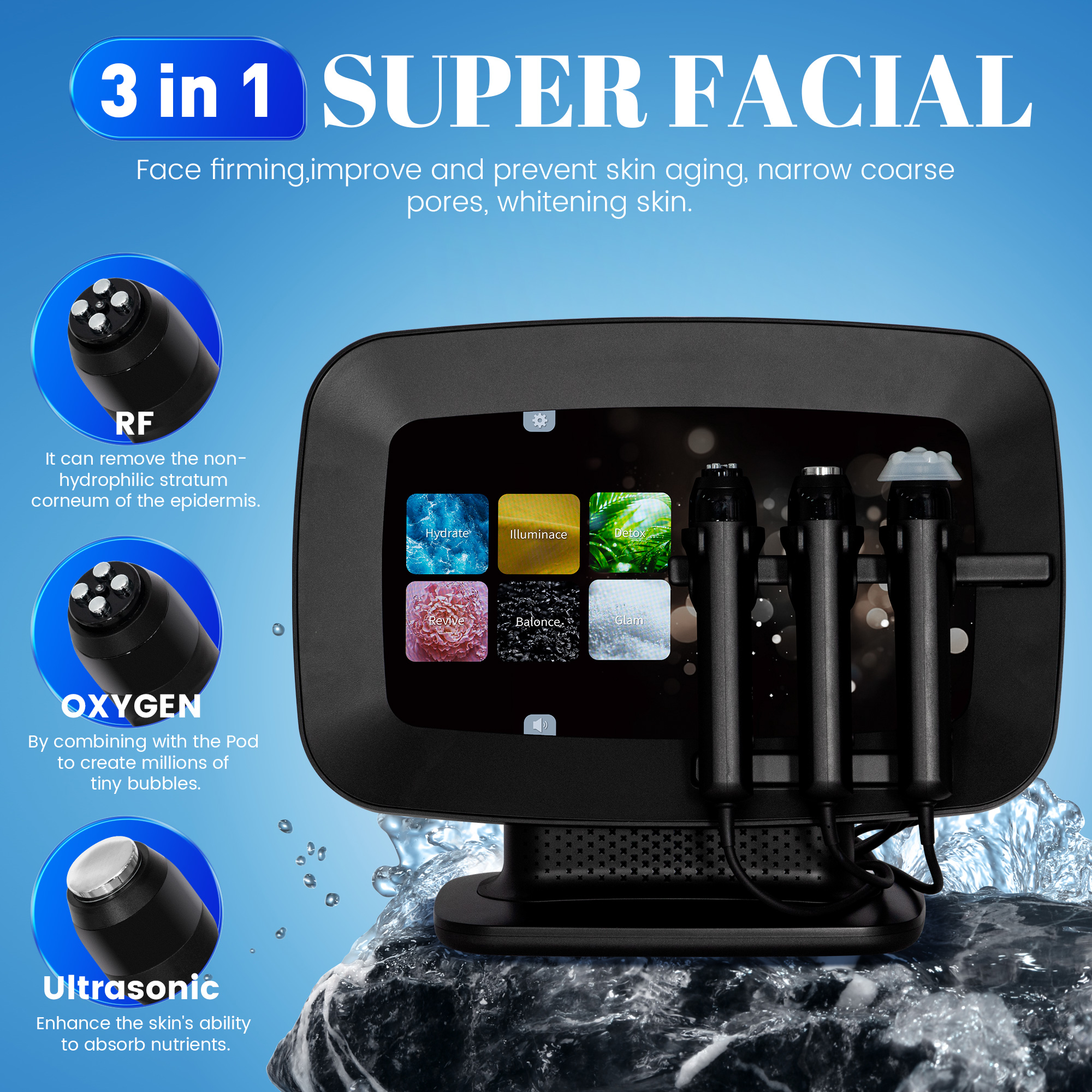 New 3 in 1 Oxygen Therapy Facial Device Whitening Co2 Bubble Skin Rejuvenation Oxygen Jet Facial Machine