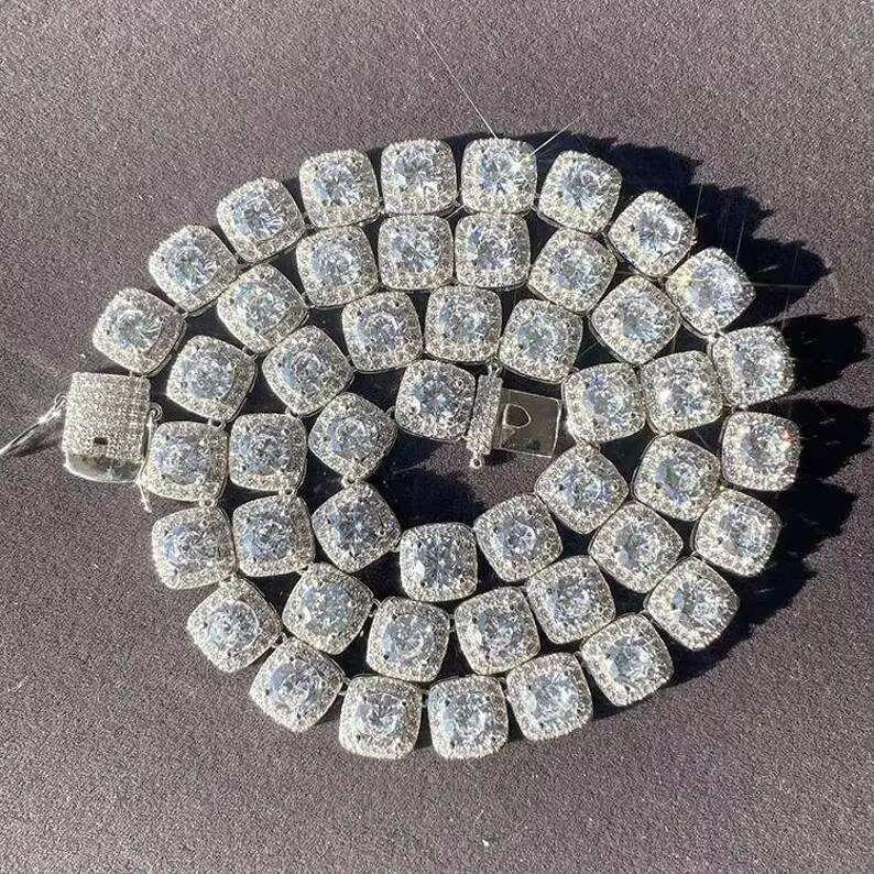 Hip Hop Iced out Diamond Chain Jewelry Solid Silver Cuban Link for Women VVS Clarity Large Moissanite for Gifts IGI Certified