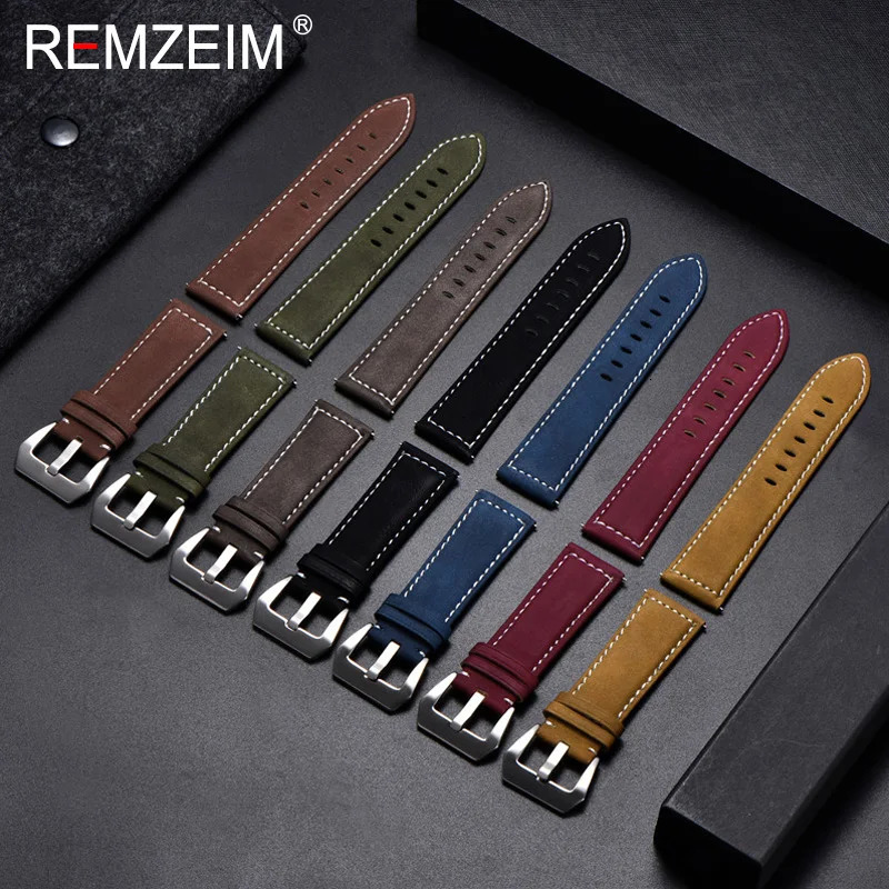 Genuine Leather Watchband Bracelet Black Blue Brown Vintage Matte Watch Strap For Women Men 18mm 20mm 22mm 24mm Wrist Band 251010