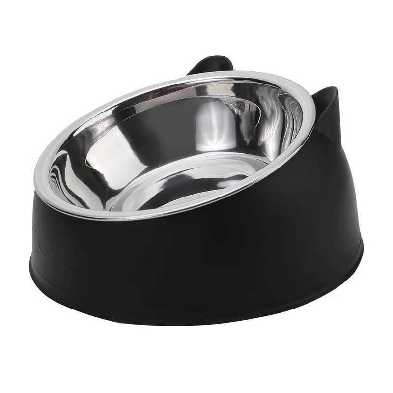 Lovely Cat Bowl Creative Inclined Kitten Puppy Food Feeding Stainless Steel Bowls Cats Drinking Feeder Pet Dogs Cats Feeders C251009