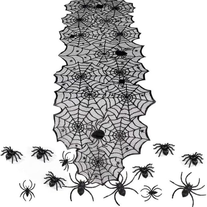 Halloween tablecloth spider web fireplace towel disposable bat spider table flag light decoration set ZUQU01