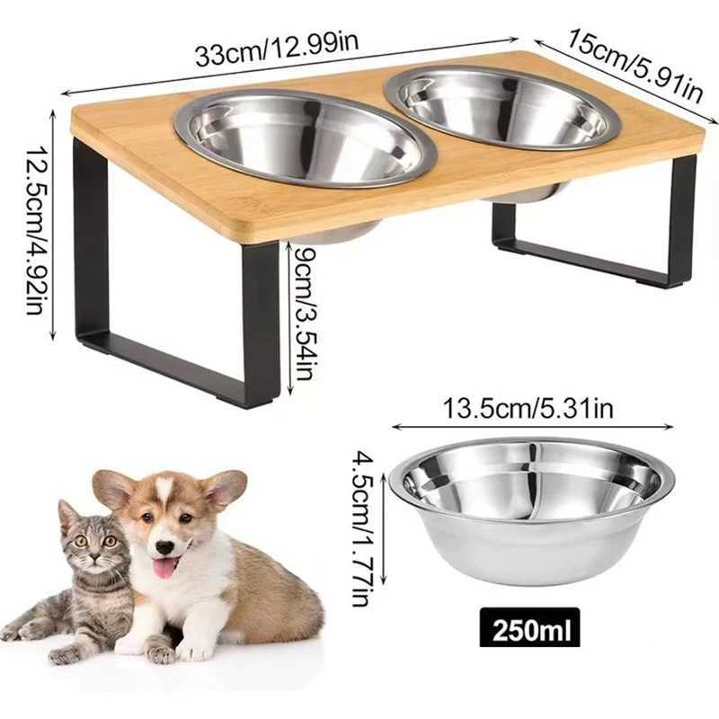 Elevated Slanted Kitten Plate Set of 2 Stainless Steel Plates for Indoor Cats 2 Bowl Cat Feeder Easy to Assemble C251009