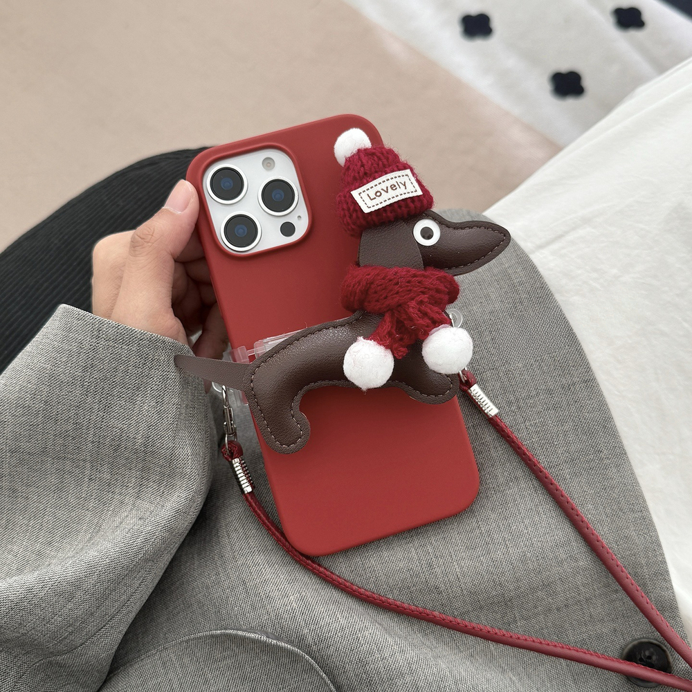 Case for iPhone 16 Pro Max, Compatible, Cute Leather Dachshund Dog Back Clip Soft-Touch Leather, Classic Minimalist Design, Stain-Resistant & Camera P