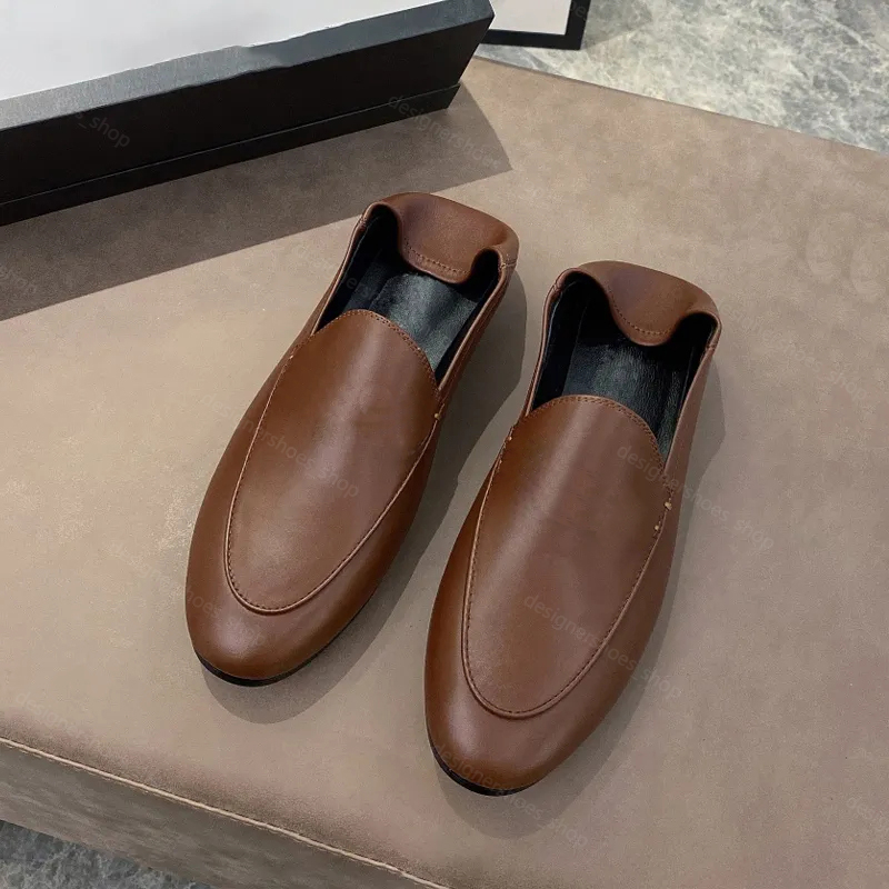 Dress Shoes Loafers Women Man Flat Casual Shoe Authentic Cowhide Buckle Lady Leather Trample 100% Large Designer Luxury Shoes Size 34-46