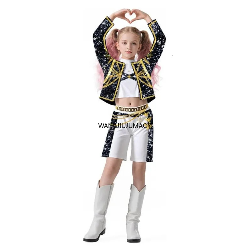 Kids Mira Rumi Zoey Stage Outfits Cosplay Black Costume Girls Uniform Halloween Party Role Playing Printed Fancy Dress Up Suits 251008