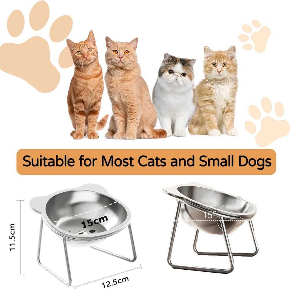 Stainless Steel Cat Bowls Raised Whisker Fatigue Cat Plates Pet Water Dish Kitten Bowls Pet Bowls for Cats Food Bowls C251009