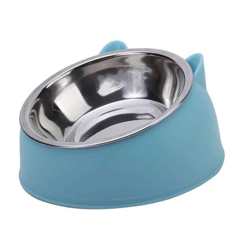 EcoFriendly1PC Stainless Steel Cat Bowl 15 Inclined Pet Food Dish with NonSlip Base AntiChoke Feeder for CatsKittensDogs C251009