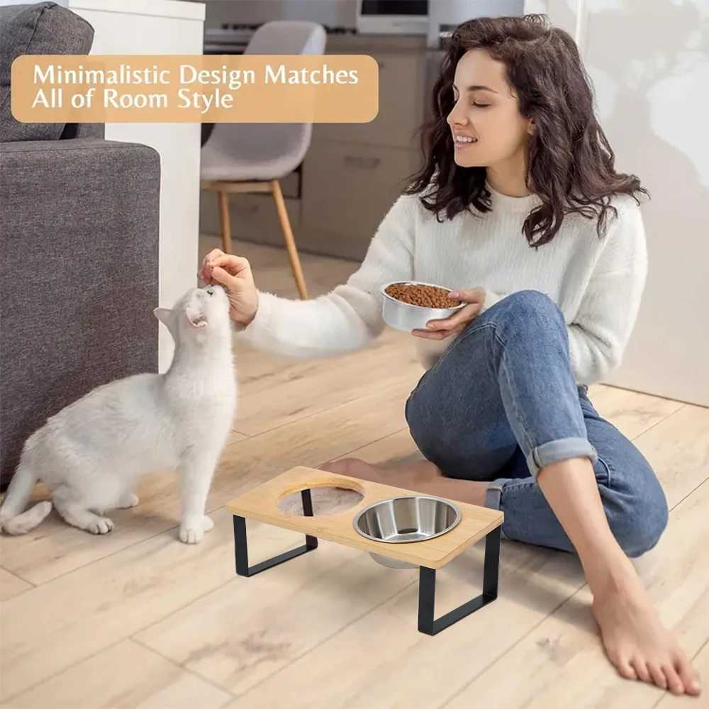 15 tilted heightened pet bowl heightened dog bowl with stainless steel food bowl feeder suitable for cats and puppies C251009
