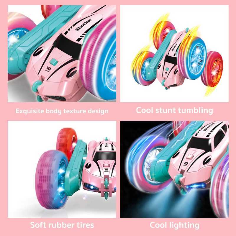 24G RC Stunt Car Children Double Sided Flip Remote Control Car 360 Degree Rotation Off Road Rc Drift Cars For Pink Girls ToysT251010
