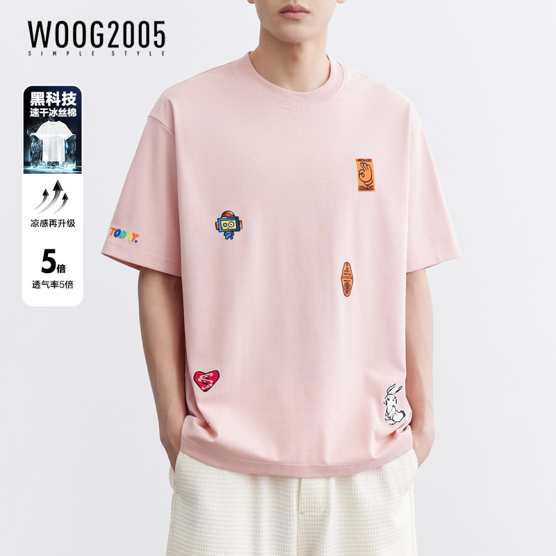 Quick-dry Ice Silk Cotton Cool Embroidered Short Sleeve T-shirt For Men Designer Hoodie 2025 Summer Slightly Loose Mercerized Designer Shirt Half Sleeve Base Tee