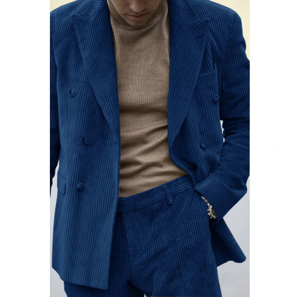 Mens Twopiece Set Elegant and Fashionable Corduroy Fabric Comfortable Casual Customized Mens Suit Slim Work Wear 251009