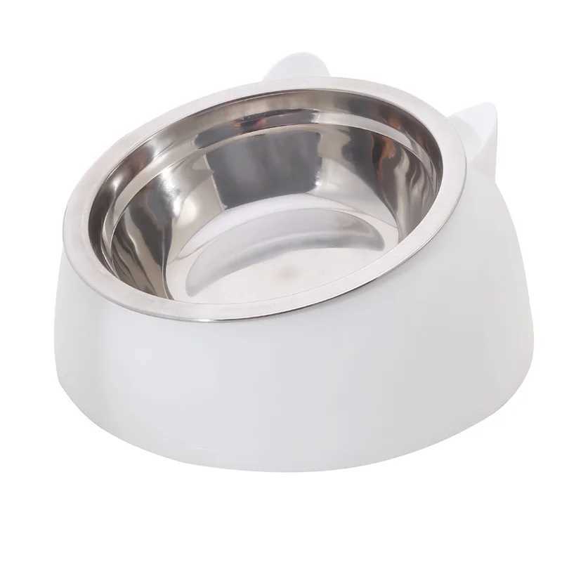 200ml 400ml 15 Degrees Tilted Stainless Cat Bowls Nonslip Base Pets Puppy Cats Food Drink Water Feeder Neck Protection Pet Bowl C251009